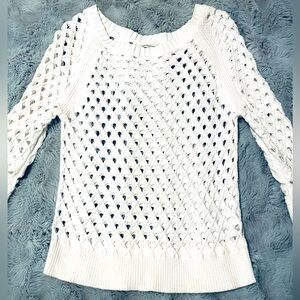 American Eagle Mesh Knit/crochet hollow out long sleeve Sweater white size M EUC